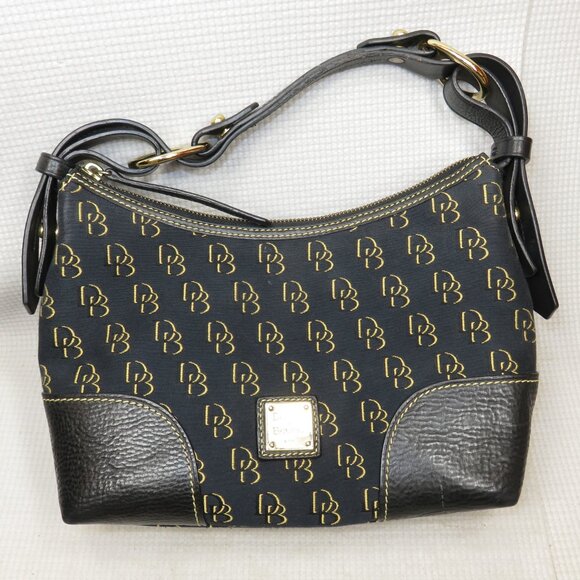 Dooney & Bourke DB Vintage Nikki Black Gold Signature Logo Shoulder Satchel Bag - Picture 1 of 14